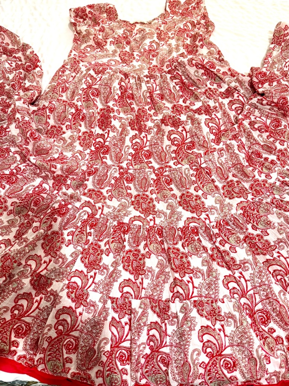 Soft Surroundings 100% Cotton Red Paisley Swirl Tiered Dress Women M - Picture 5 of 11